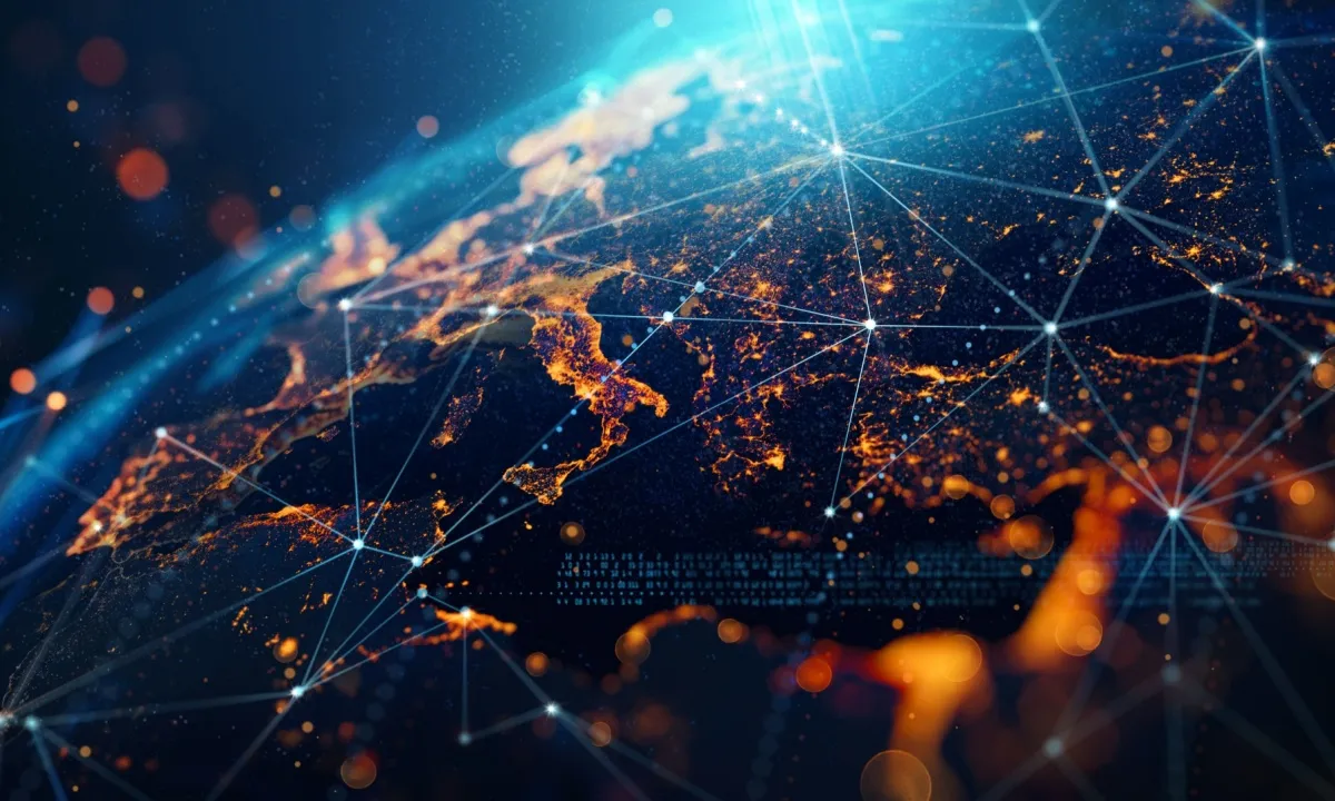 Cross-border payments with stablecoins showing fast international transfers between businesses and global markets